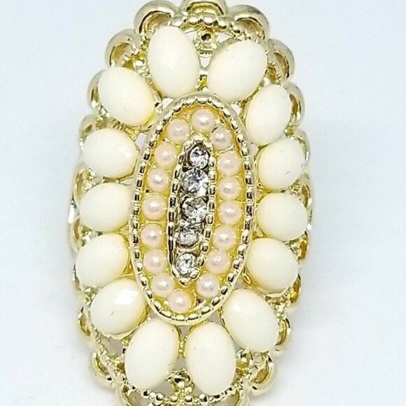 Faux Pearl Cream Clear Rhinestone Acrylic Filigree - Picture 1 of 4